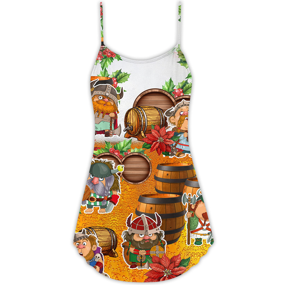 Christmas Nordic Symbol Beer Fun – Women's Summer Sleeveless V-Neck Camisole Dress