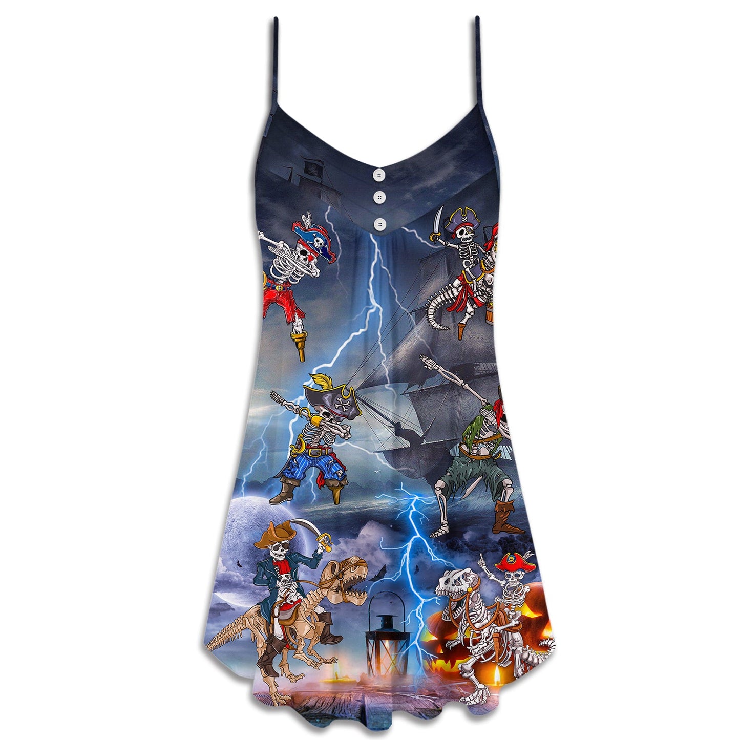 Halloween Pirate Skeleton Scary – Women's Summer Sleeveless V-Neck Camisole Dress