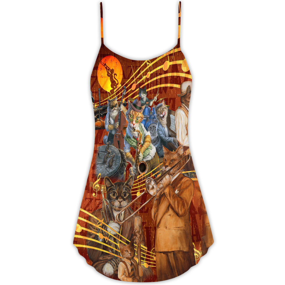 Jazz Lover Cat Style – Women's Summer Sleeveless V-Neck Camisole Dress