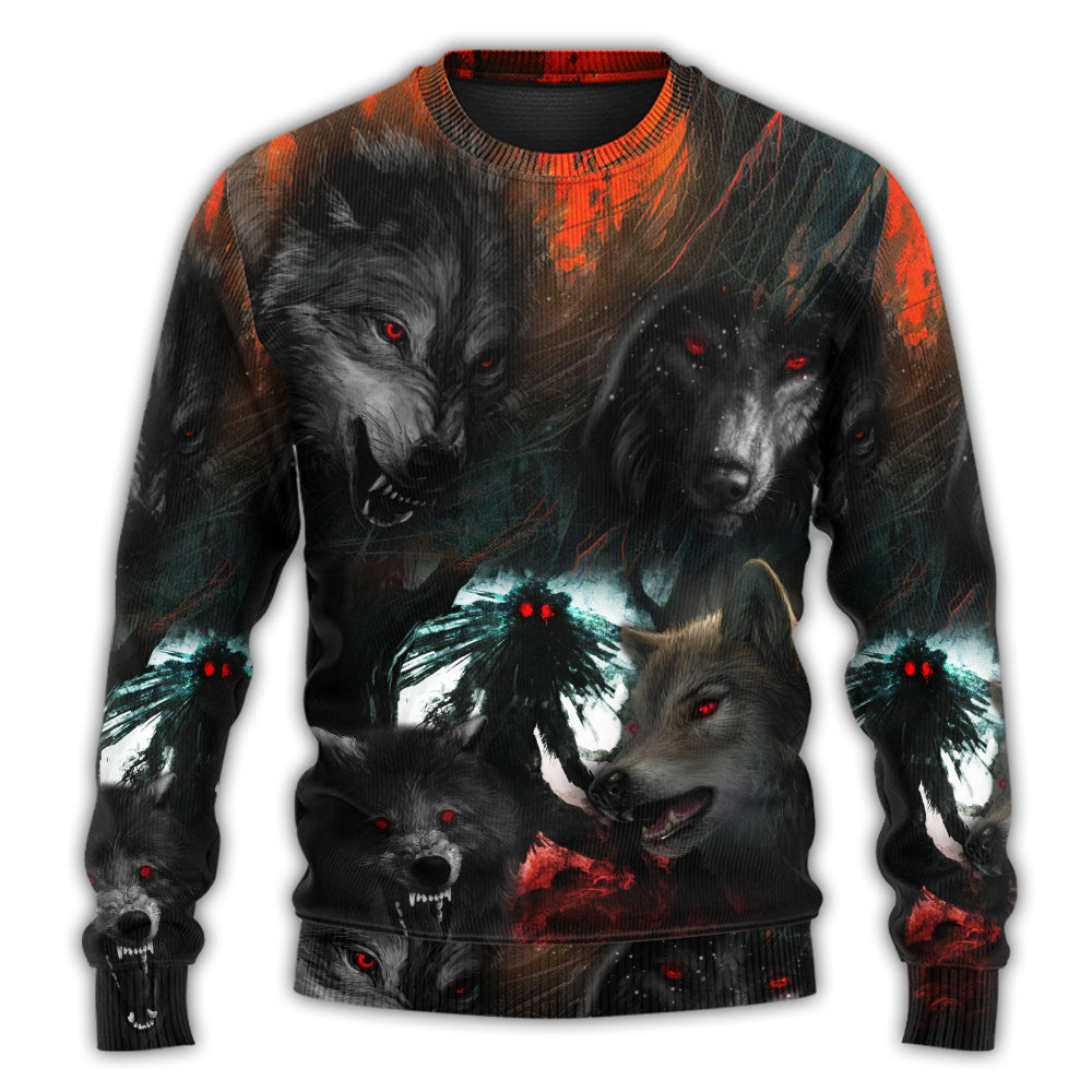 Halloween Black Wolf Night Art – Sweater - Ugly Christmas Sweater