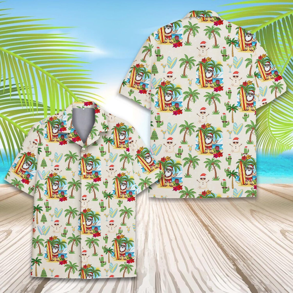Santa Beach Tropical Christmas Reindeer Snowman – Hawaiian Shirt