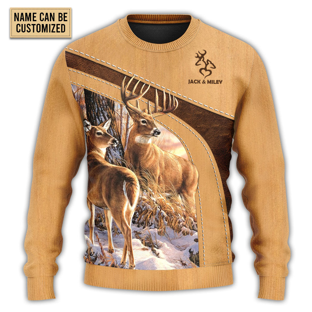 Old Buck And Sweet Doe Wildlife Art – Sweater - Ugly Christmas Sweater