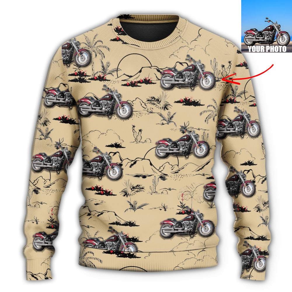 Motorcycle Desert Cactus Mountain Art – Sweater - Ugly Christmas Sweater