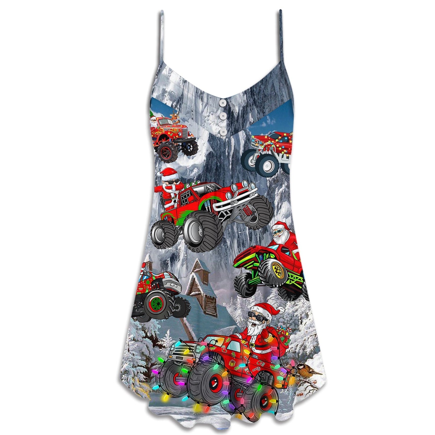 Christmas Santa Driving Red Truck – Women's Summer Sleeveless V-Neck Camisole Dress