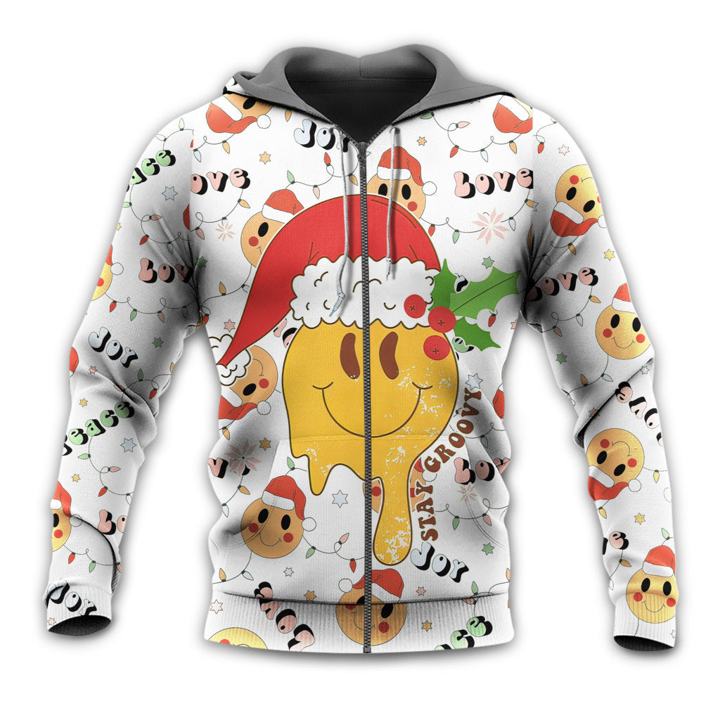 Christmas Hippie Groovy Santa Smile Face - Hoodie