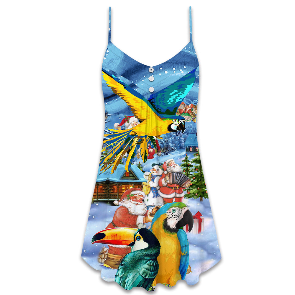 Parrot Beach Christmas Vibes – Women's Summer Sleeveless V-Neck Camisole Dress