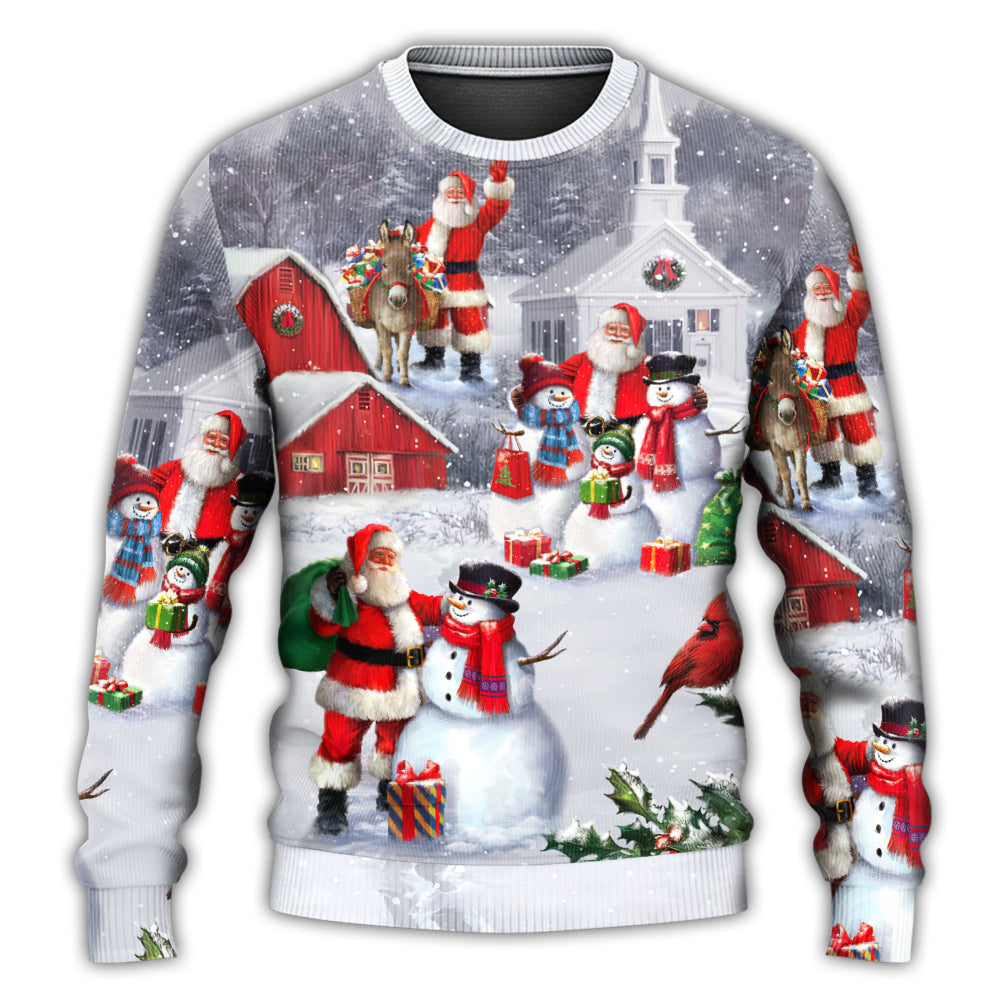 Christmas Santa Snowman Family Town Art – Sweater - Ugly Christmas Sweater