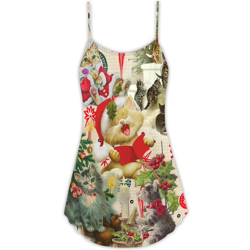 Christmas Cats Singing Holiday – Women's Summer Sleeveless V-Neck Camisole Dress