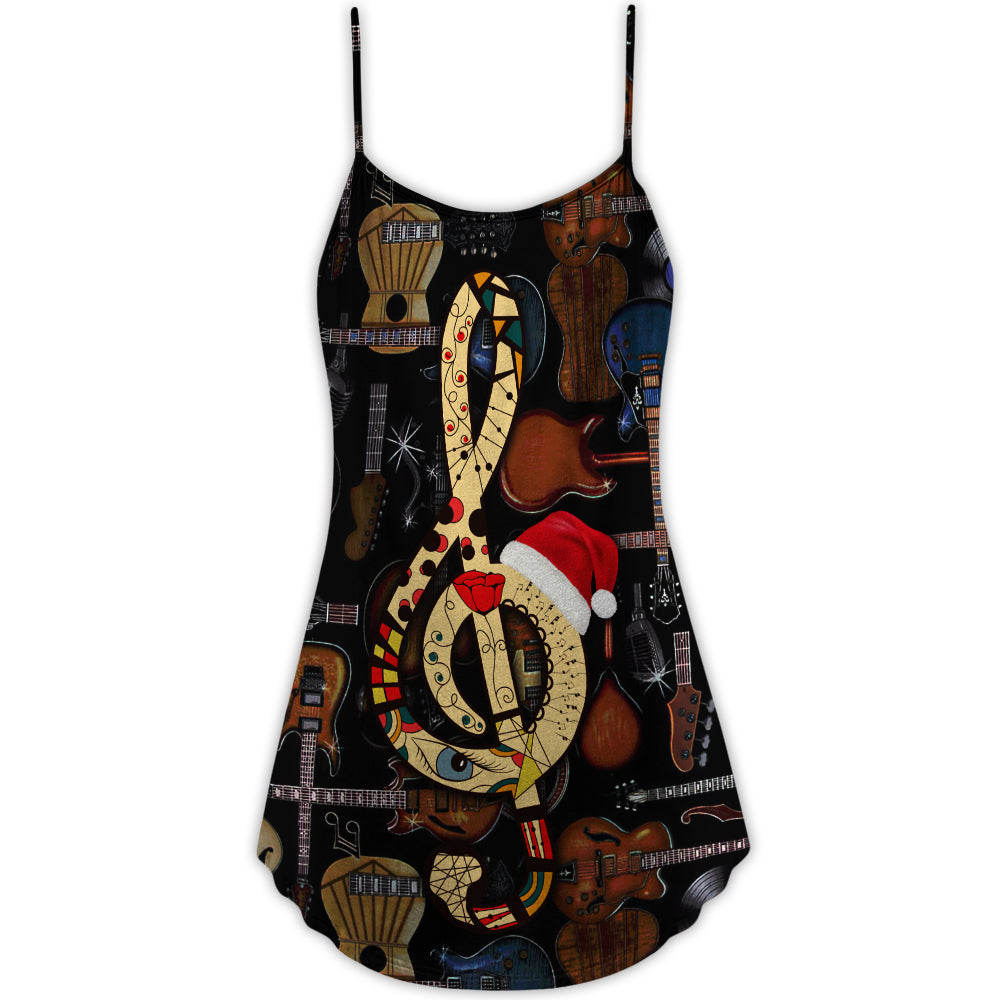 Christmas Guitar Happiness Santa Hat – Women's Summer Sleeveless V-Neck Camisole Dress