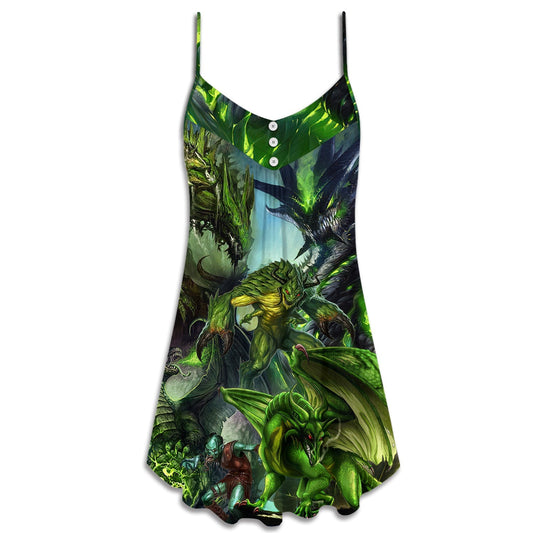 Green Dragon Skull Lover – Women's Summer Sleeveless V-Neck Camisole Dress