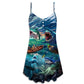 Fishing Shark Crazy Art – Women's Summer Sleeveless V-Neck Camisole Dress