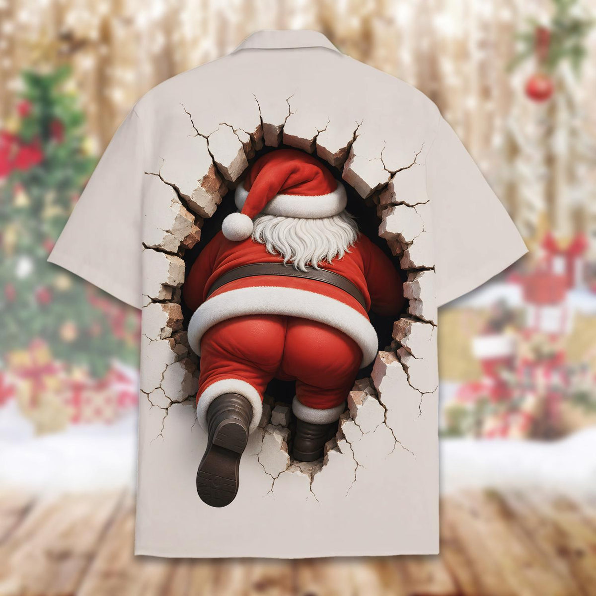 Santa Christmas Wall Break Optical Illusion Holiday – Hawaiian Shirt