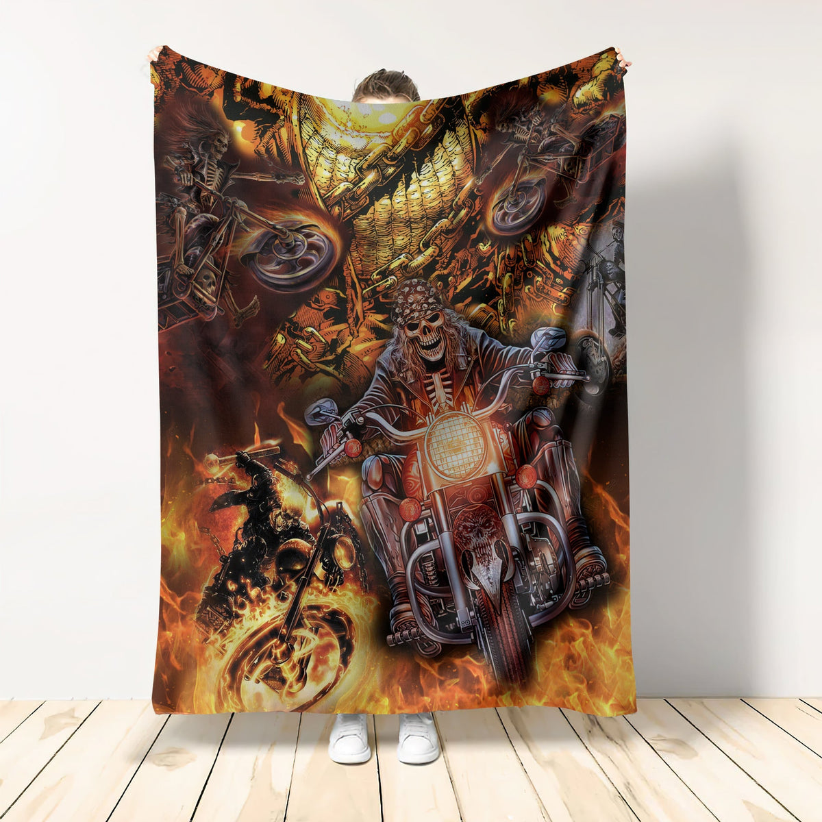 Skull Motorcycle Racing Fast Fire Flannel Blanket For Soft Bed Couch And Home Comfort