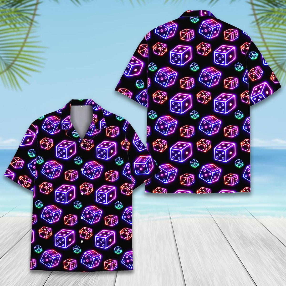 Neon Glow Dice Retro Casino Nightlife – Hawaiian Shirt