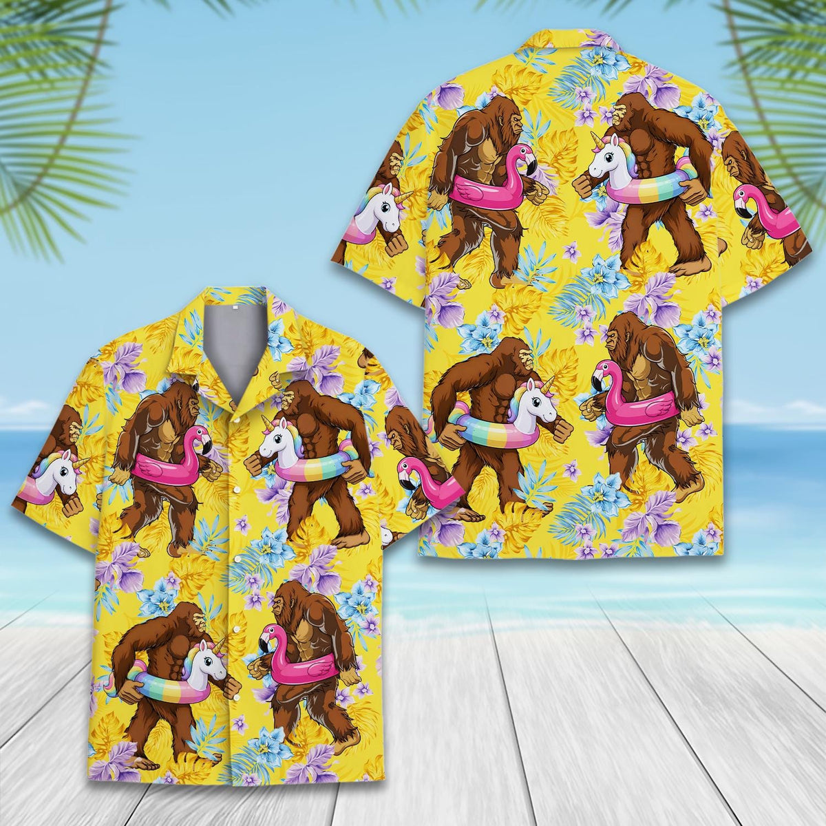 Funny Bigfoot Unicorn Flamingo Float Tropical Summer – Hawaiian Shirt