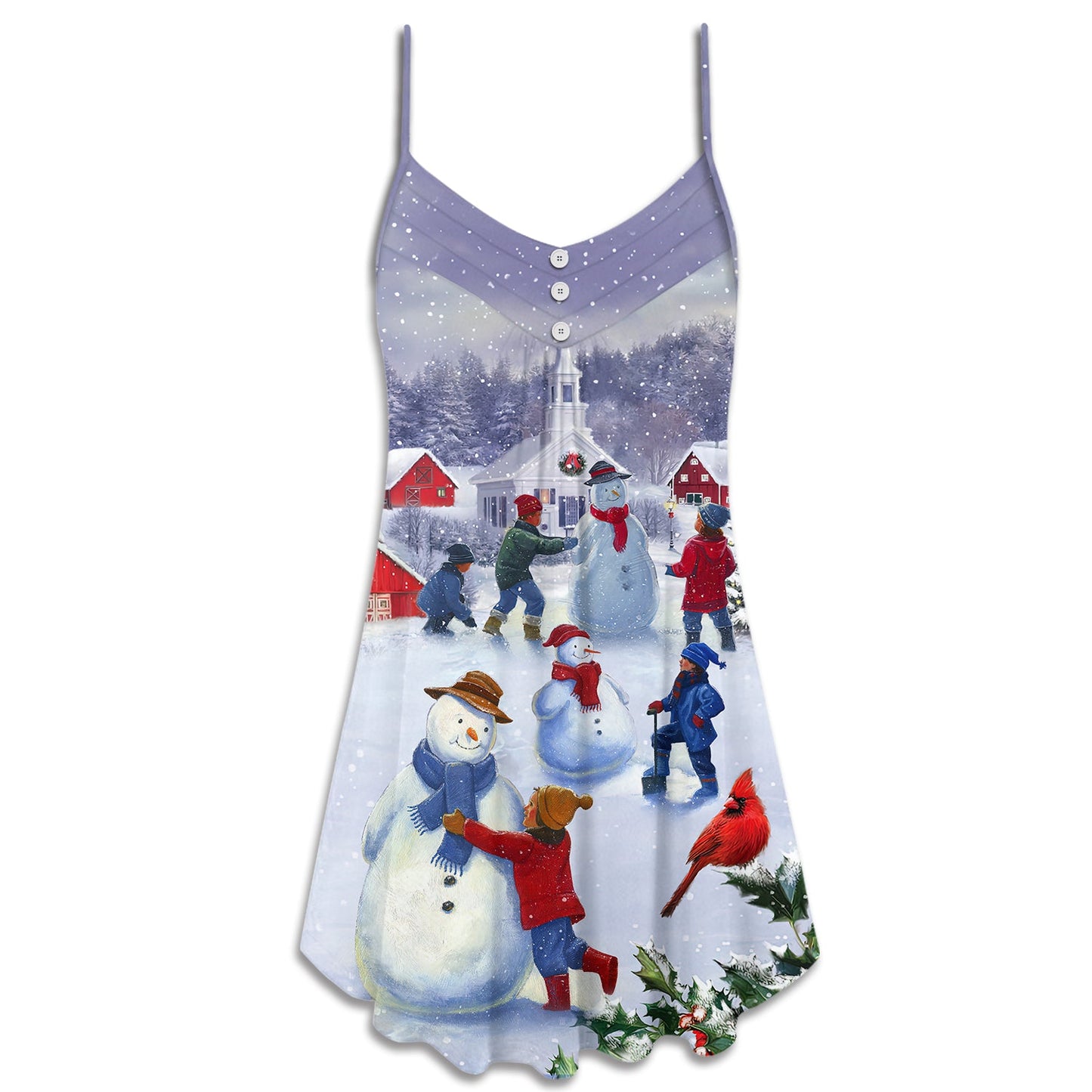 Children Snowman Christmas Town – Women's Summer Sleeveless V-Neck Camisole Dress