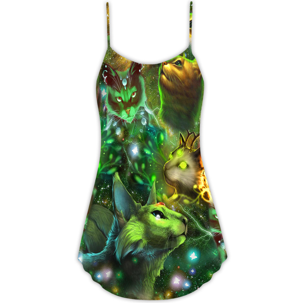 Mysterious Cat Starry Night – Women's Summer Sleeveless V-Neck Camisole Dress