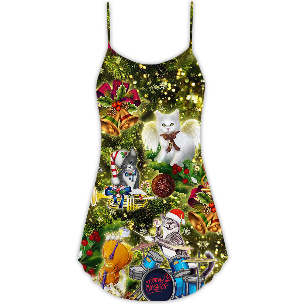 Christmas Cats Angel Holiday – Women's Summer Sleeveless V-Neck Camisole Dress