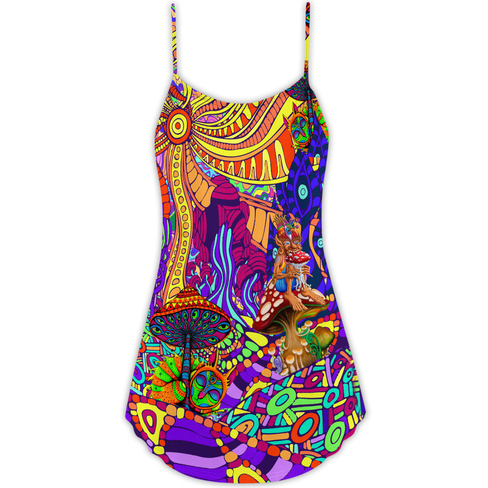 Hippie Colorful Love Life – Women's Summer Sleeveless V-Neck Camisole Dress