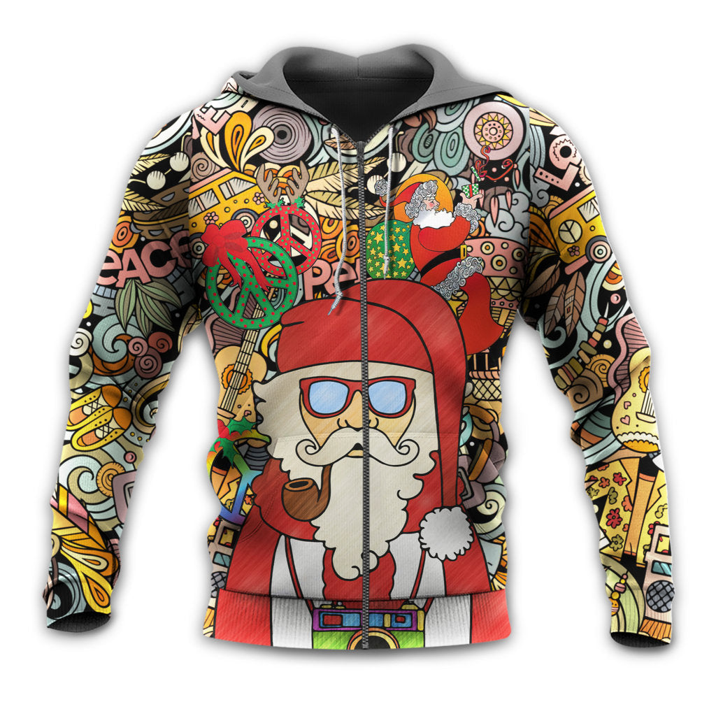 Christmas Hippie Santa Peace Love Style - 3D Hoodie