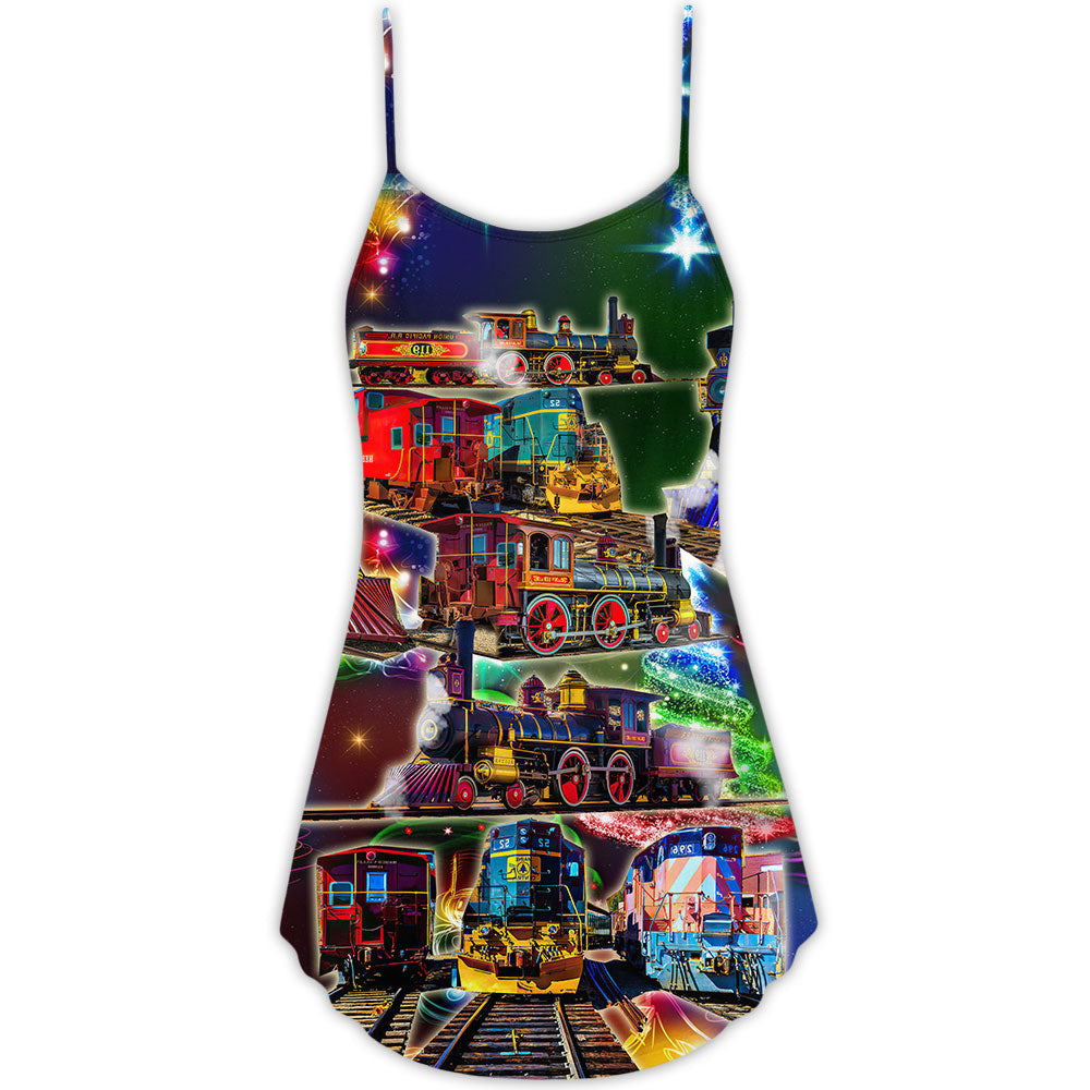 Vintage Train Merry Christmas Vibe – Women's Summer Sleeveless V-Neck Camisole Dress