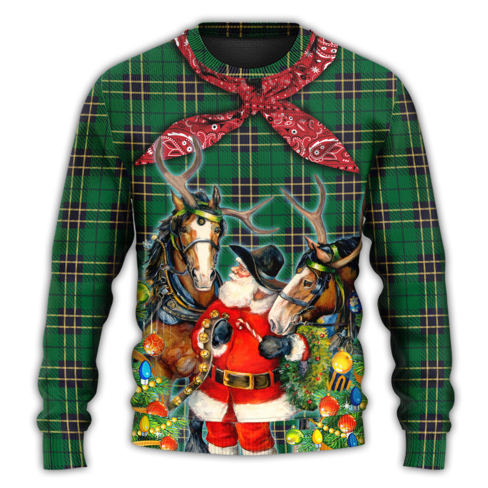 Christmas Santa Cowboy Green Style – Sweater - Ugly Christmas Sweater
