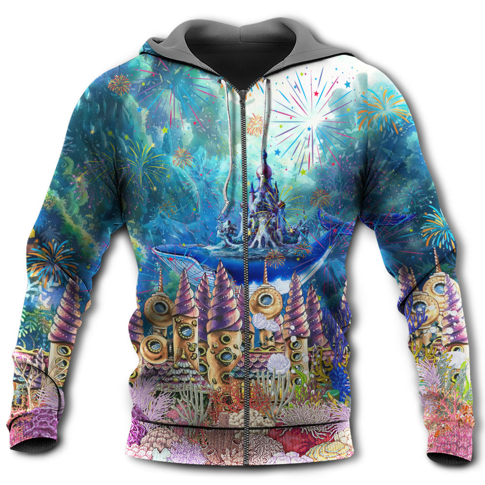 Whale Happy New Year Ocean Art - Hoodie