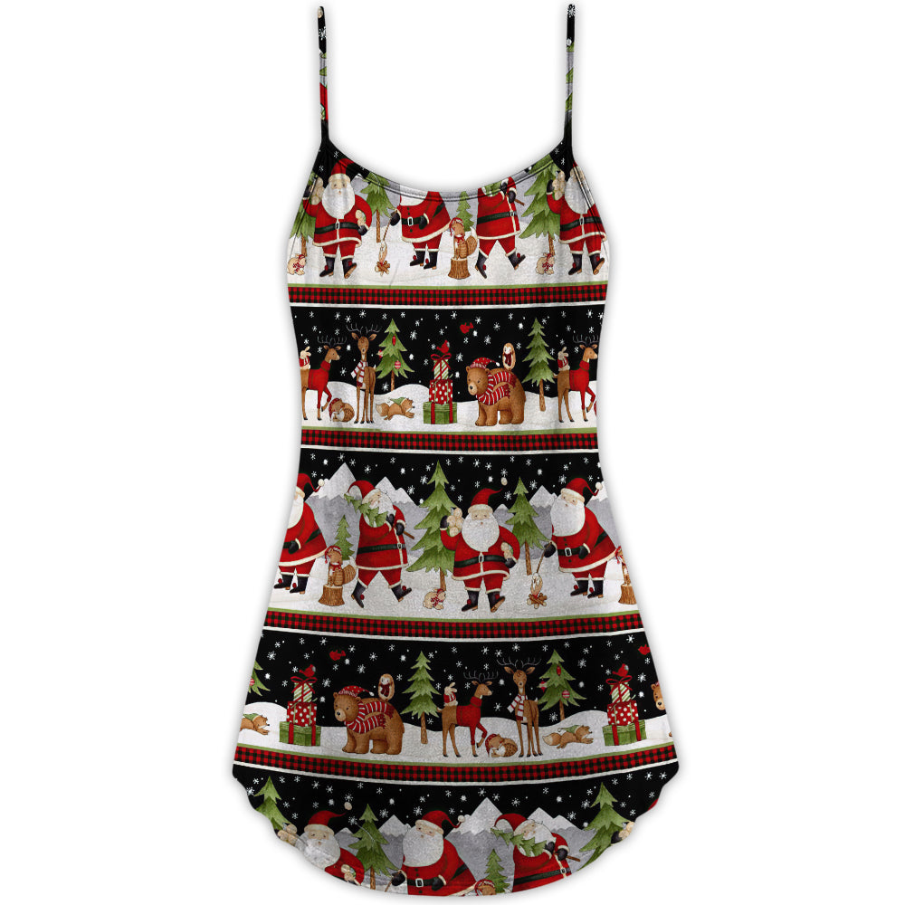 Santa Reindeer Bear Night – Women's Summer Sleeveless V-Neck Camisole Dress