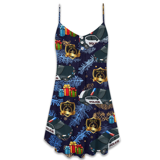Police Christmas Pattern Merry Holiday – Women's Summer Sleeveless V-Neck Camisole Dress