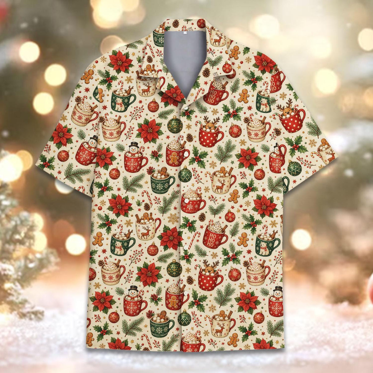 Christmas Hot Cocoa Gingerbread Snowman Poinsettia – Hawaiian Shirt
