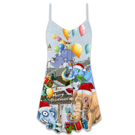 Elephant Funny Christmas Day – Women's Summer Sleeveless V-Neck Camisole Dress