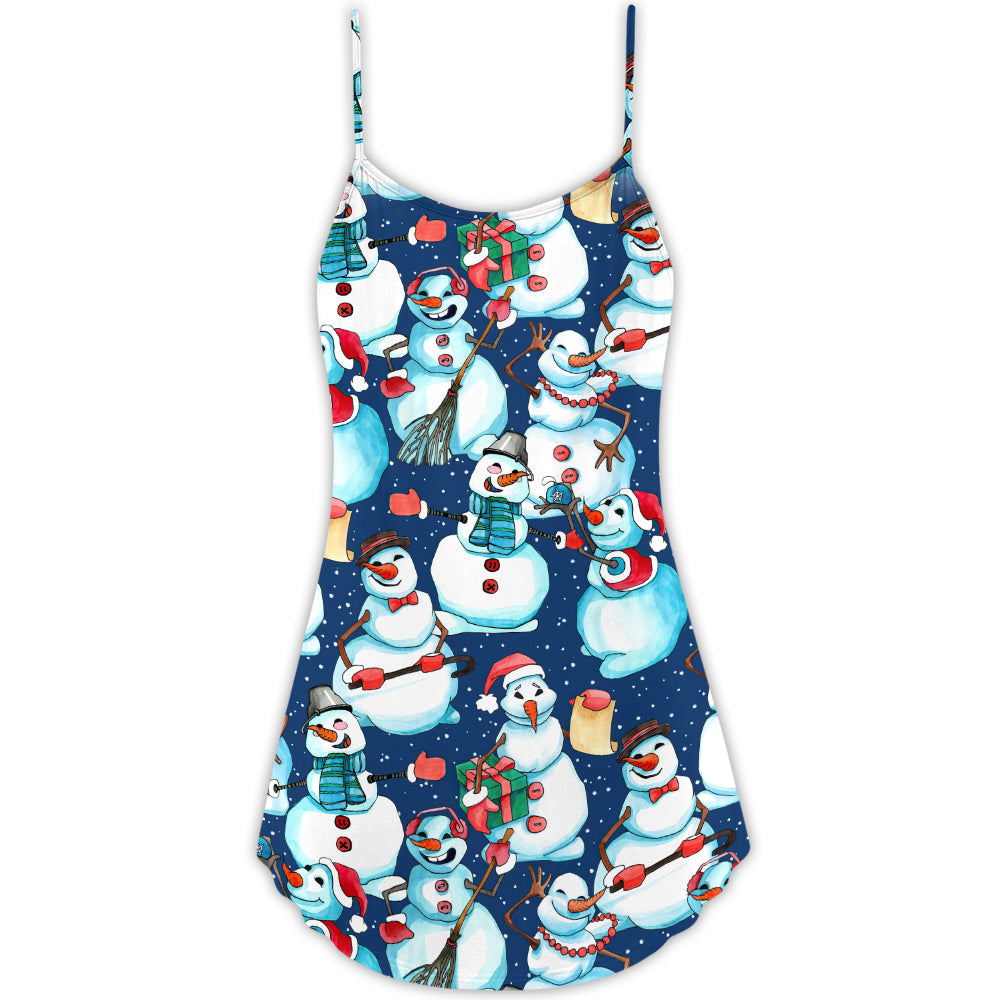 Christmas Happy Snowman Holiday – Women's Summer Sleeveless V-Neck Camisole Dress