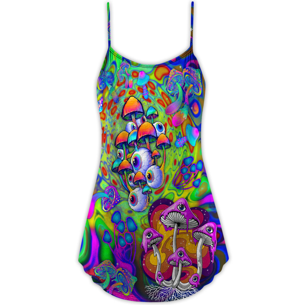 Stay Trippy Hippie Mushroom – Women's Summer Sleeveless V-Neck Camisole Dress