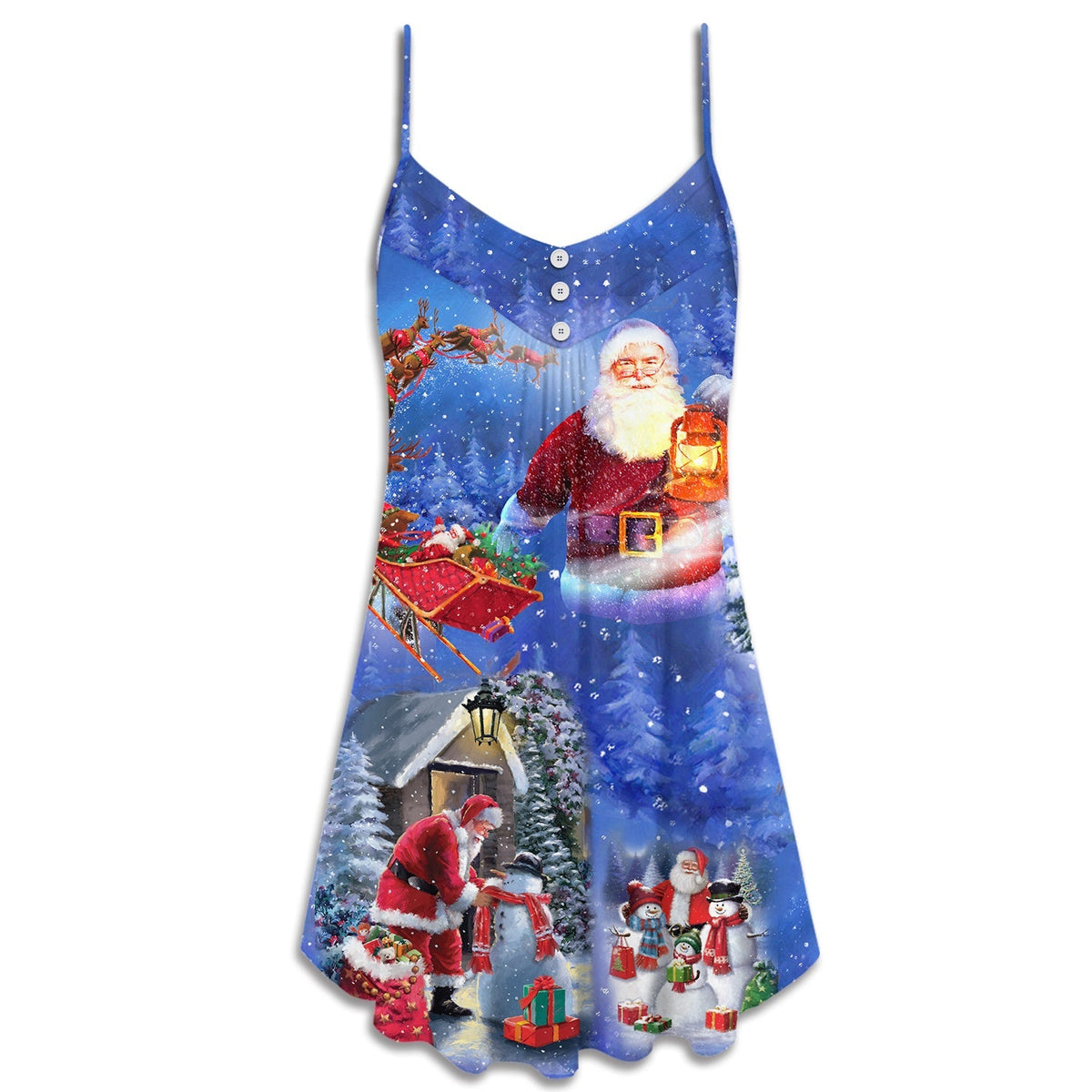 Christmas Santa Is Coming To Town – Women's Summer Sleeveless V-Neck Camisole Dress