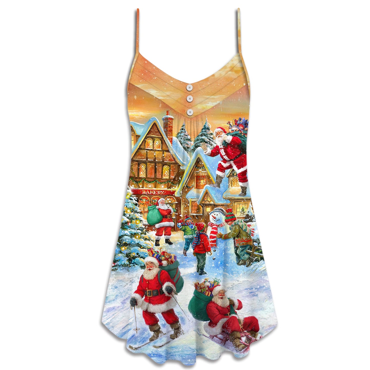Santa In Town Holiday – Women's Summer Sleeveless V-Neck Camisole Dress