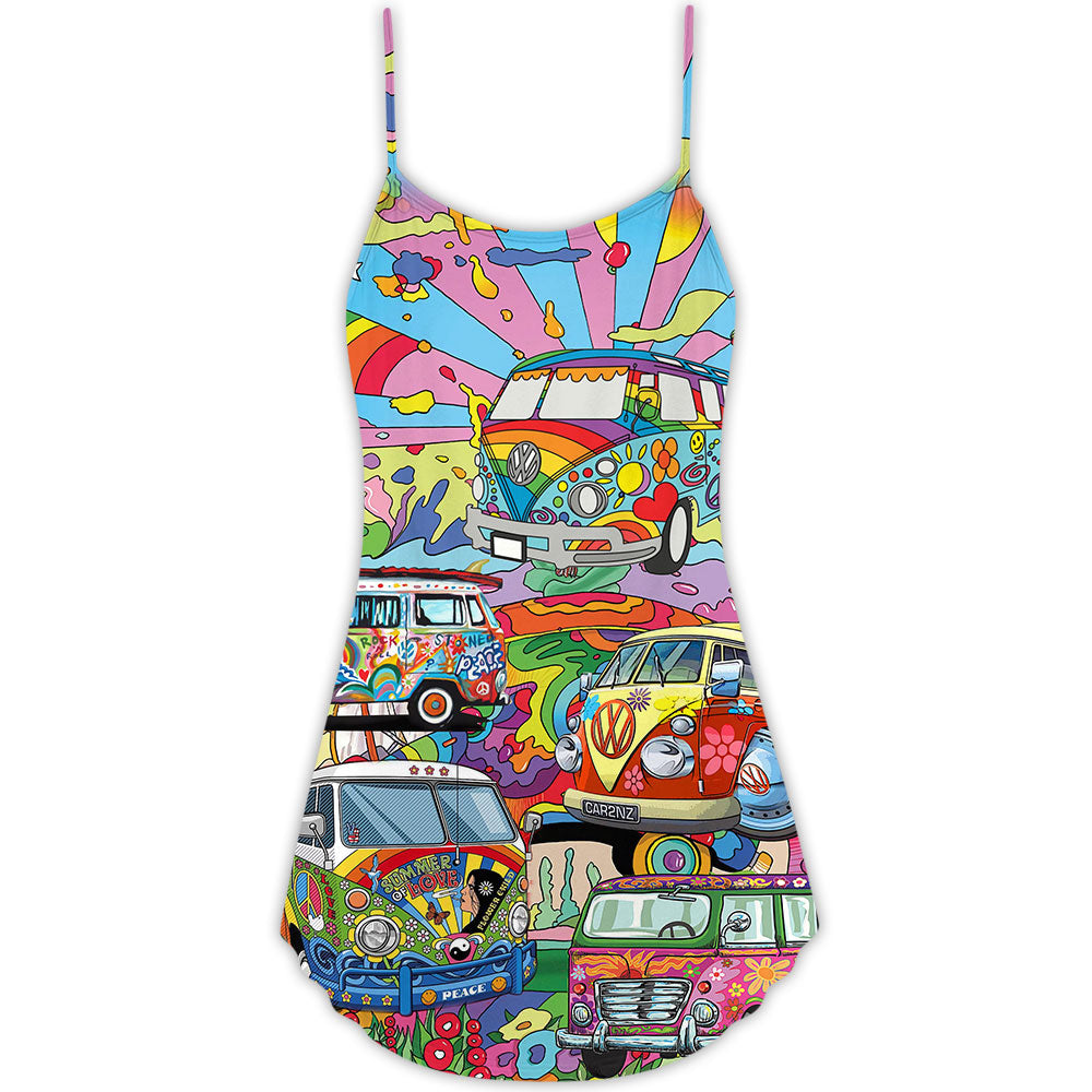 Hippie Van Colorful Peace Art – Women's Summer Sleeveless V-Neck Camisole Dress