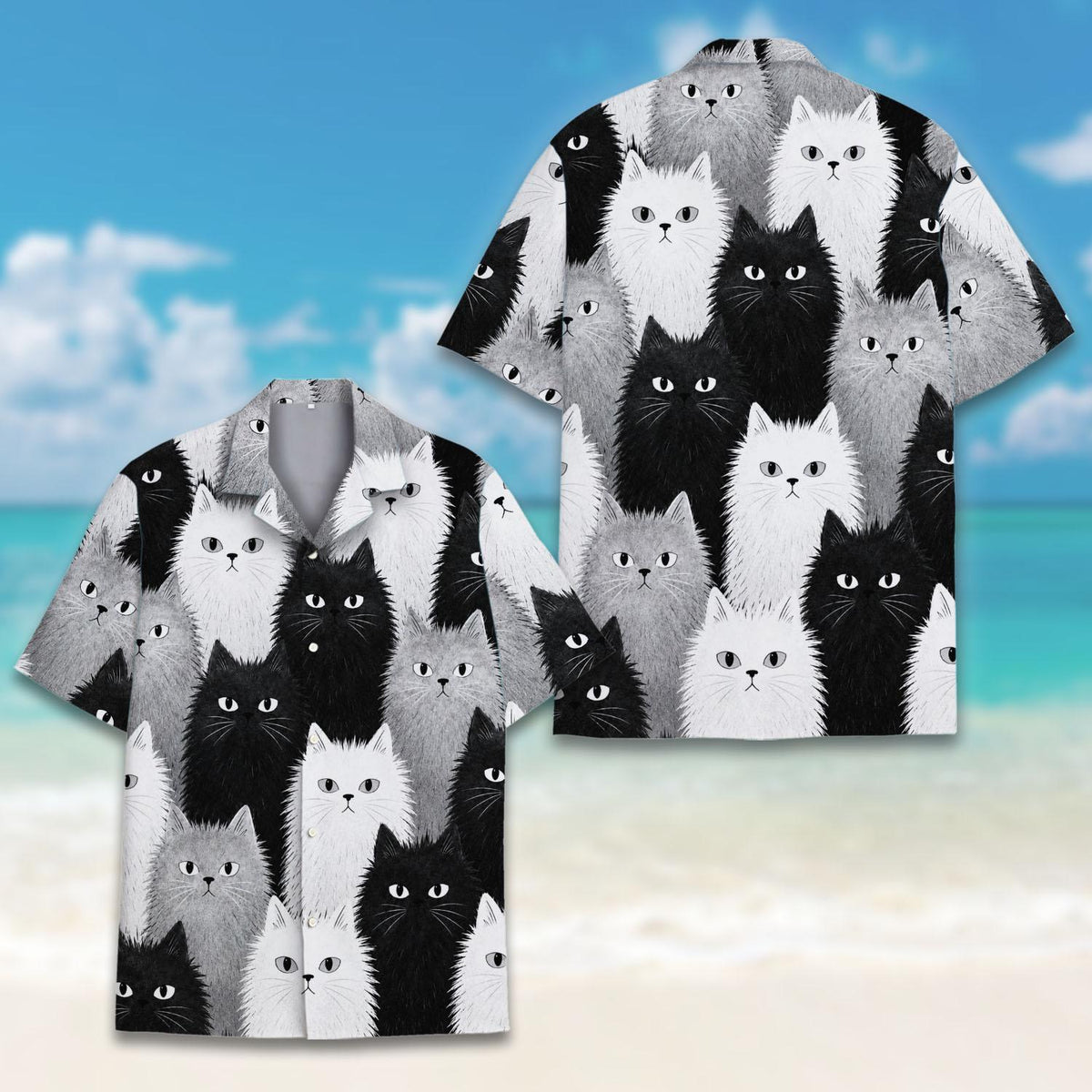 Fluffy Cat Monochrome Cute Kitten – Hawaiian Shirt