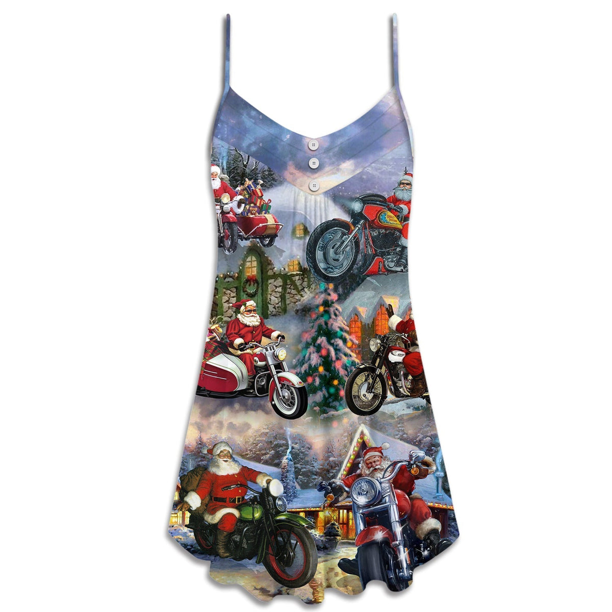 Christmas Santa Motorcycle Gift Light – Women's Summer Sleeveless V-Neck Camisole Dress