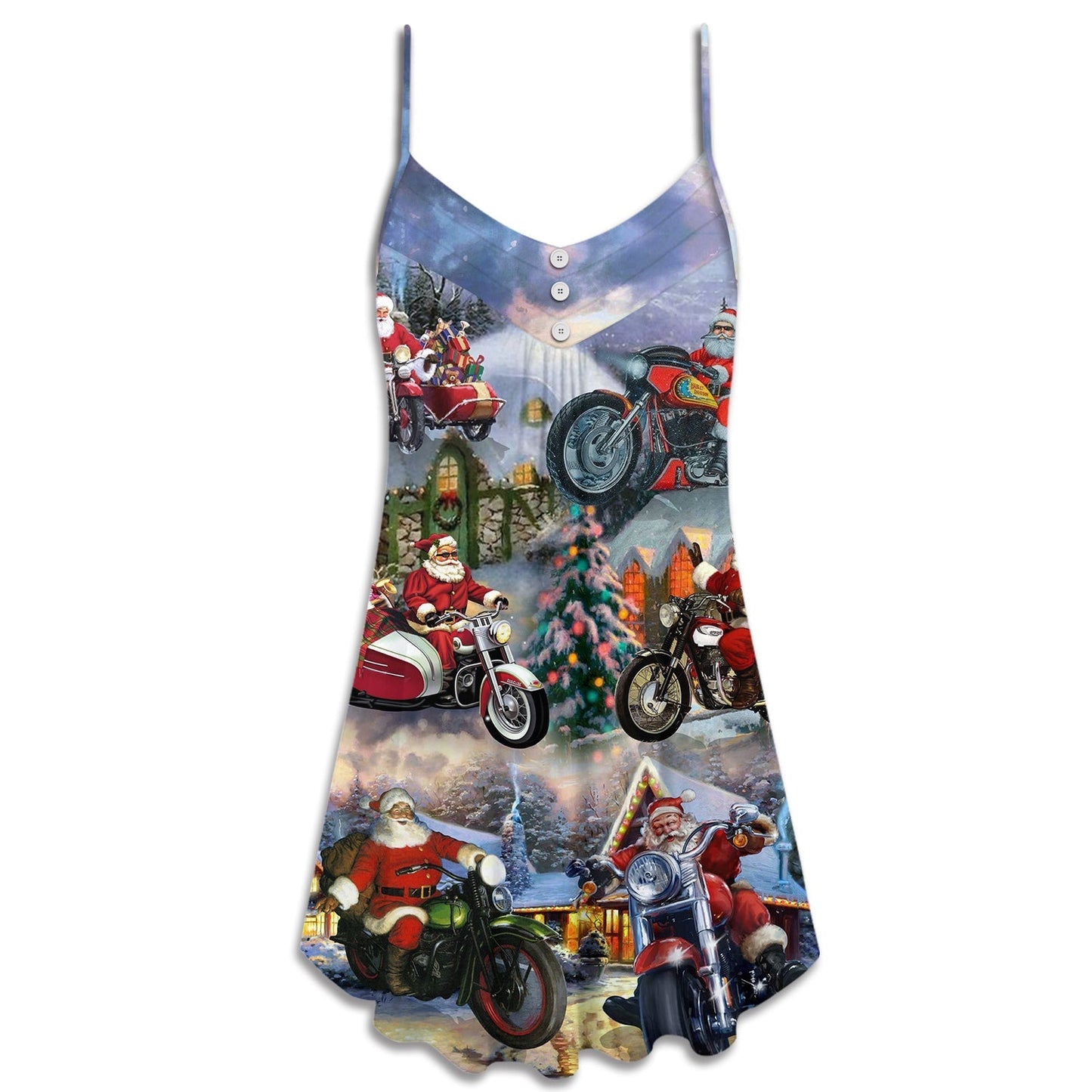 Christmas Santa Motorcycle Gift Light – Women's Summer Sleeveless V-Neck Camisole Dress