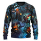 Halloween Skull Pumpkin Night Sky Art – Sweater - Ugly Christmas Sweater