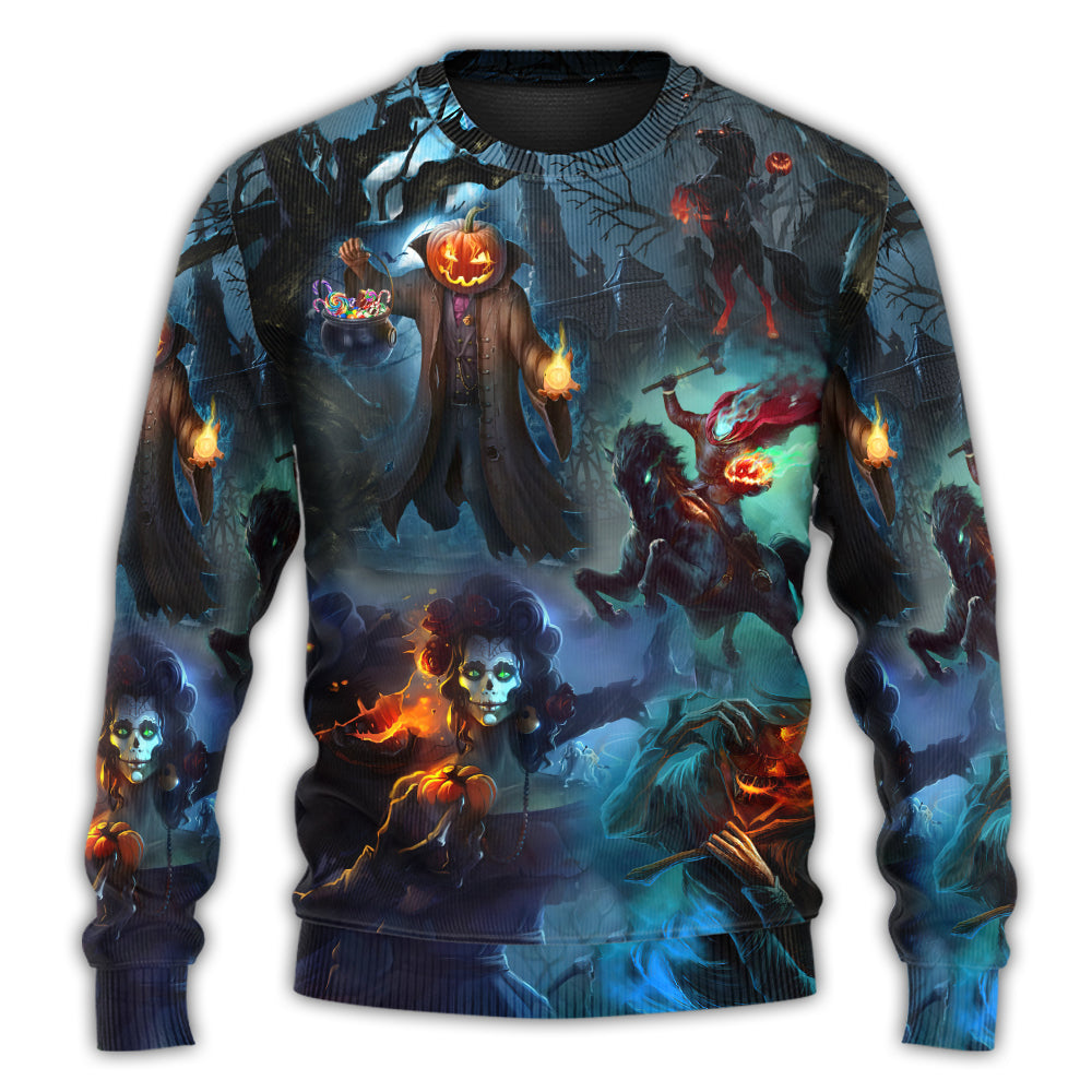 Halloween Skull Pumpkin Night Sky Art – Sweater - Ugly Christmas Sweater