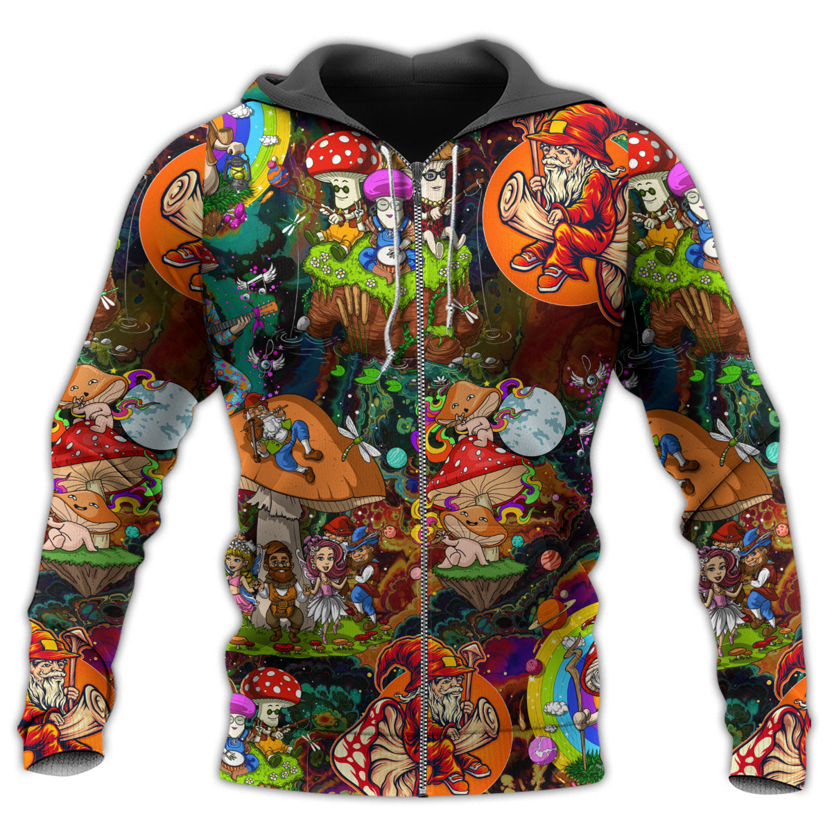 Hippie Mushroom Trippy Colorful Art – 3D Hoodie