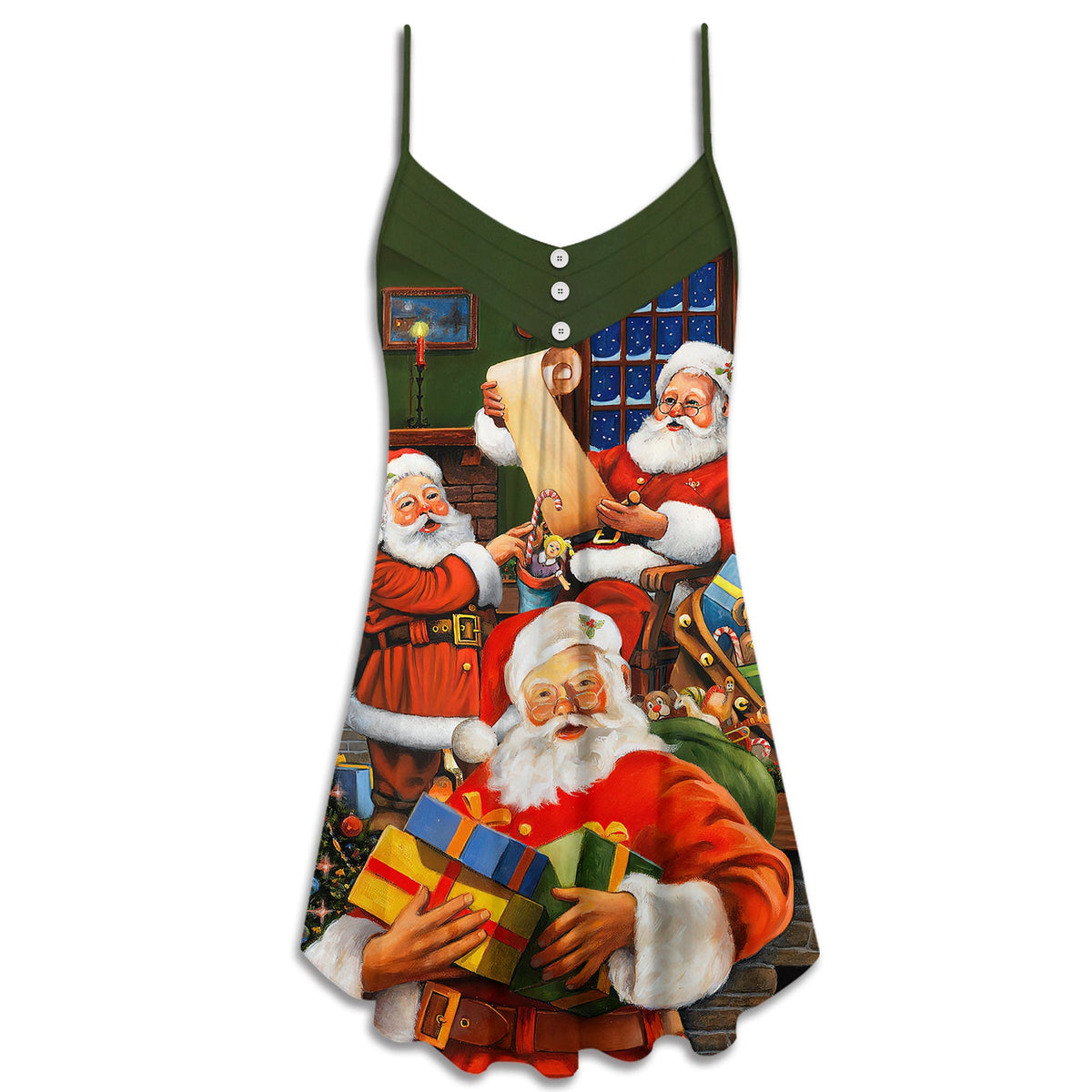 Santa Gift Holiday Art – Women's Summer Sleeveless V-Neck Camisole Dress