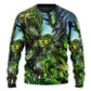 Green Dragon Skull Fantasy Art – Sweater - Ugly Christmas Sweater