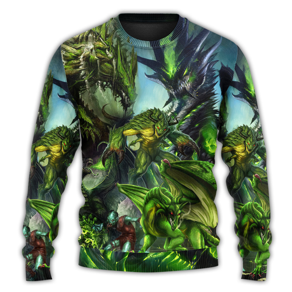Green Dragon Skull Fantasy Art – Sweater - Ugly Christmas Sweater