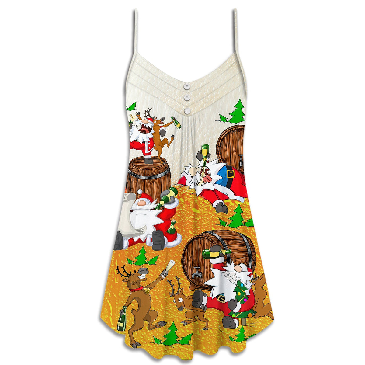 Santa Beer Holiday Fun – Women's Summer Sleeveless V-Neck Camisole Dress