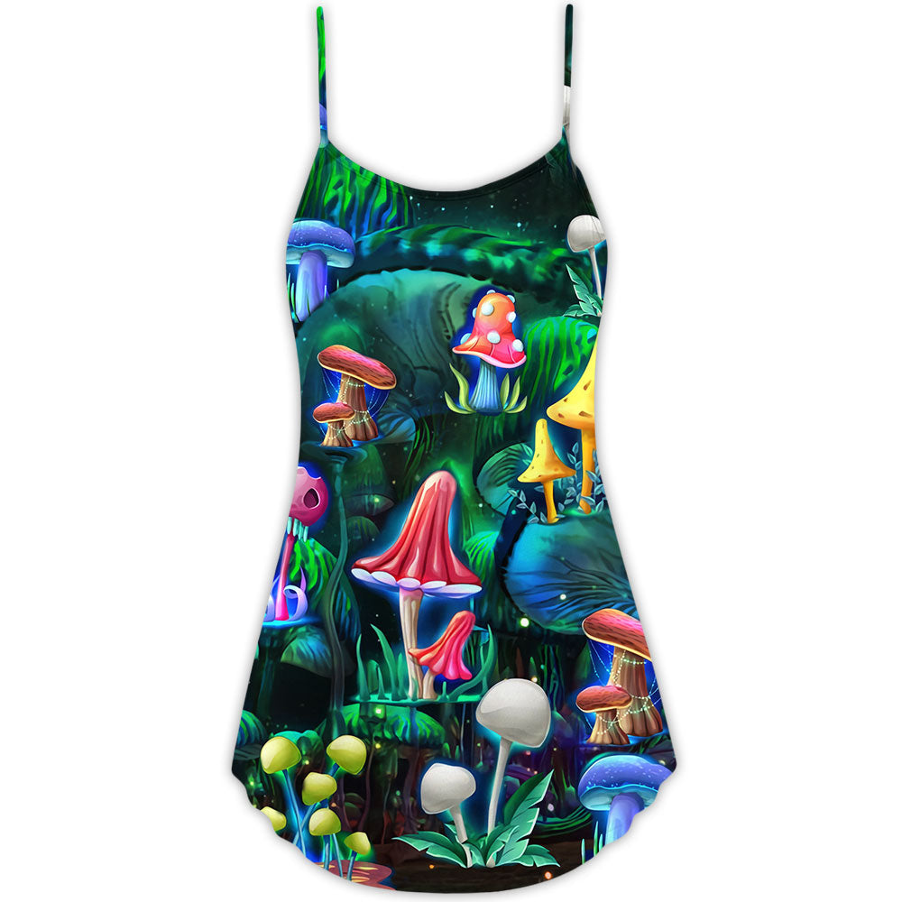Hippie Mushroom Galaxy Neon – Women's Summer Sleeveless V-Neck Camisole Dress