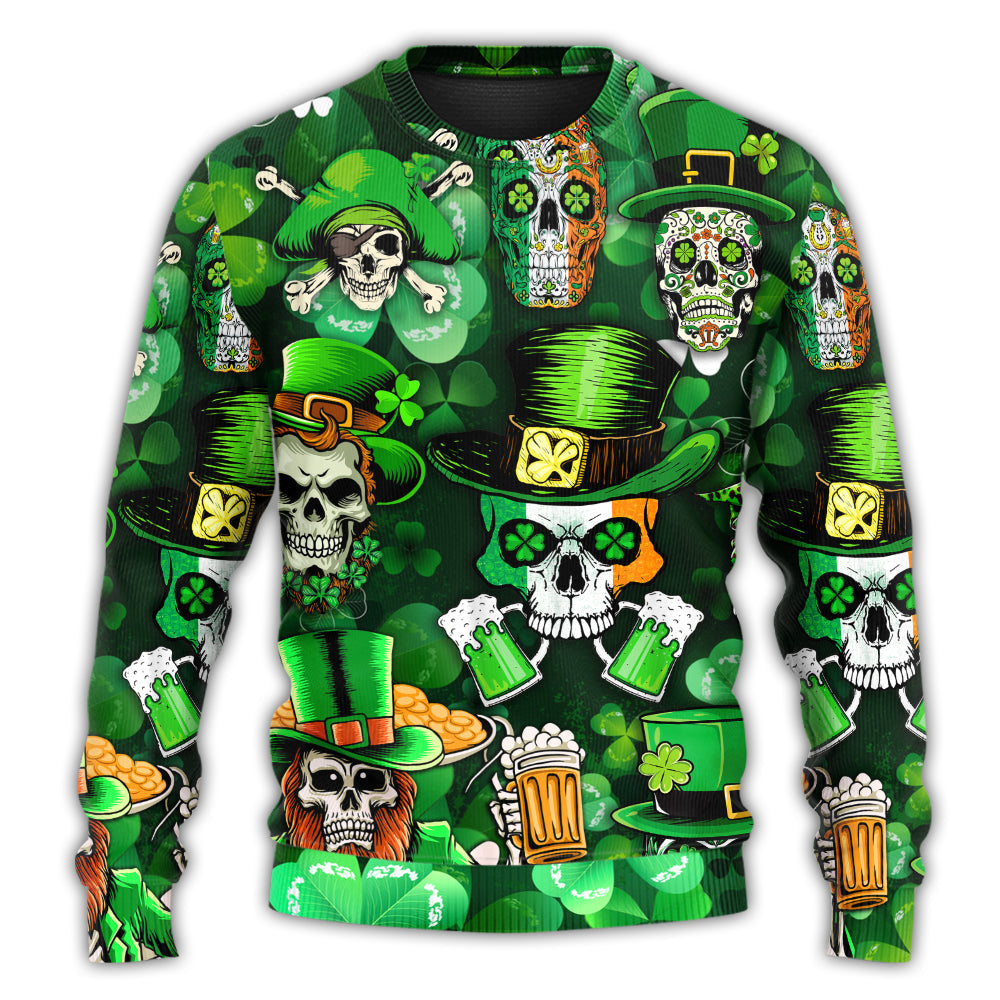 Irish Skull St Patrick Green Light – Sweater - Ugly Christmas Sweater