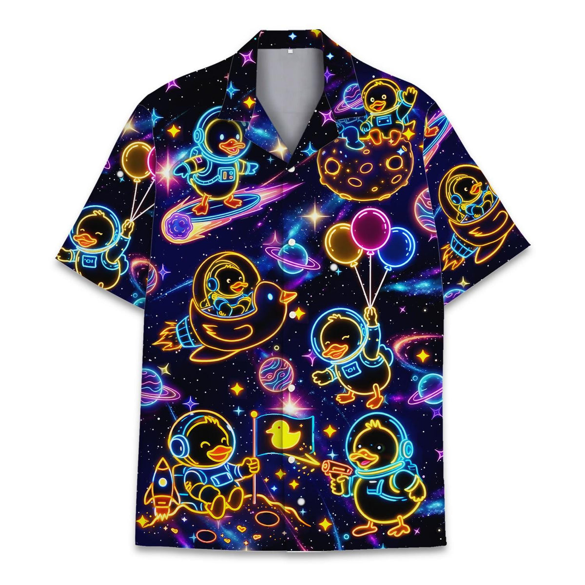 Neon Astronaut Duck Psychedelic Space – Hawaiian Shirt