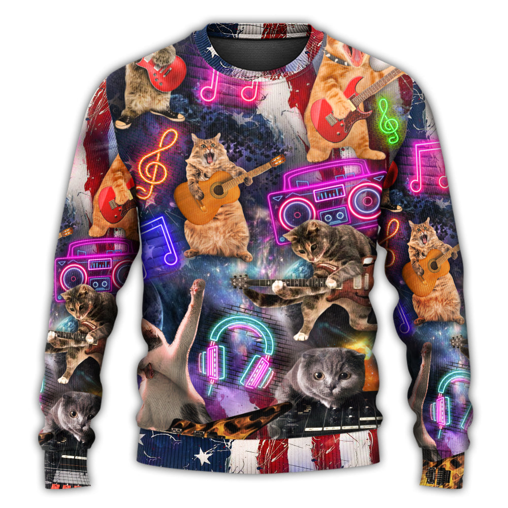 Cat Rocker Independence Day Style – Sweater - Ugly Christmas Sweater